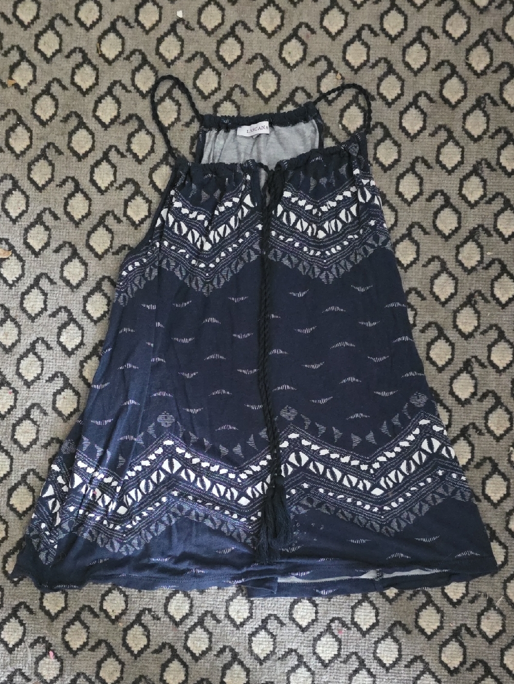 LACAUSA Navy A-Line Embroidered Summer Skirt